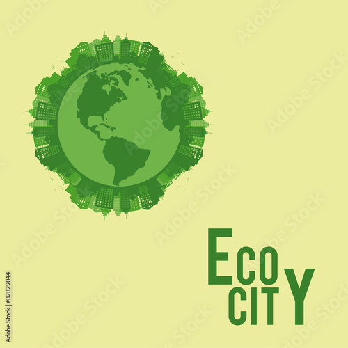 Eco city illustration over color background