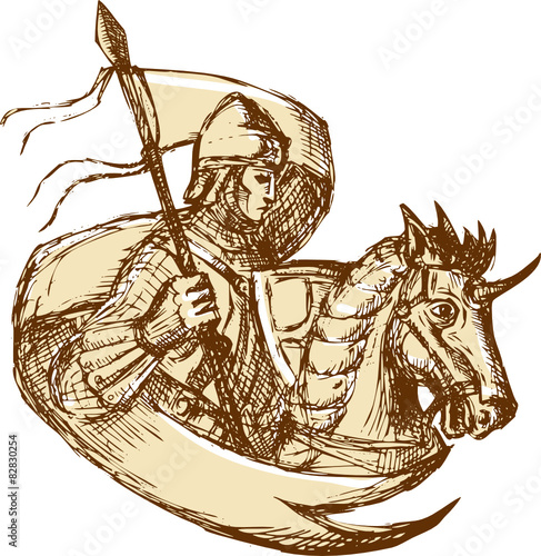 Knight On Horse Holding Flag Drawing