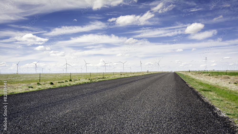 Wind turbines with a road lead through