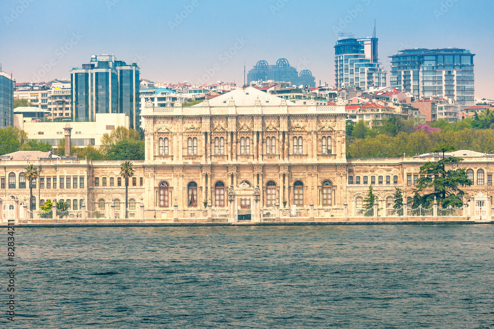 Dolmabahce Palace in the background of modern Istanbul