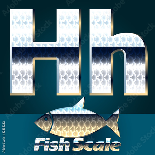 Vector set of fish scale font. Letter H photo