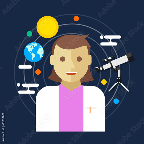 astronomer space science women vector illustration