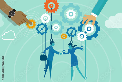 business gear men women handshake metaphor