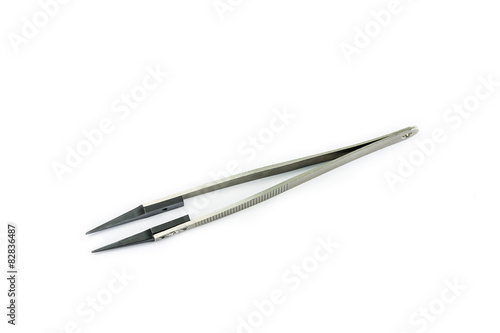 Antistatic plastic tweezers isolated on white with clipping path
