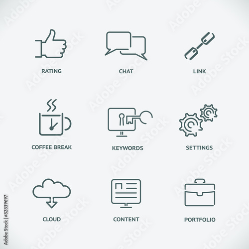 Modern line SEO icons, set of seo service symbols, website