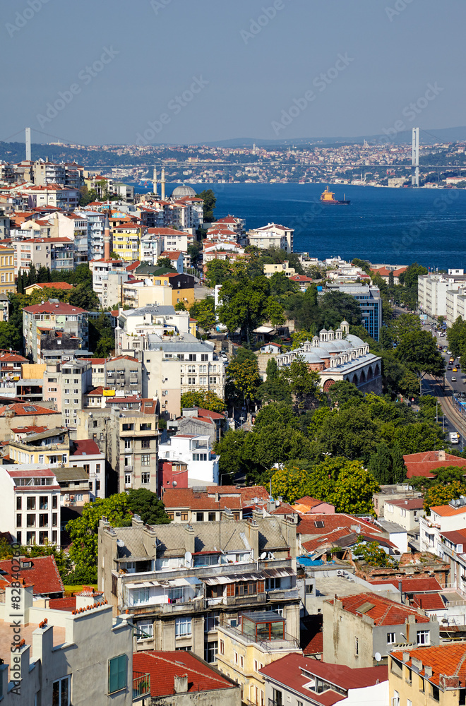 The view from the Galata tower to the residental houses with Bos