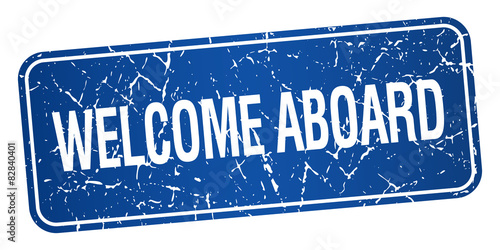 welcome aboard blue isolated stamp