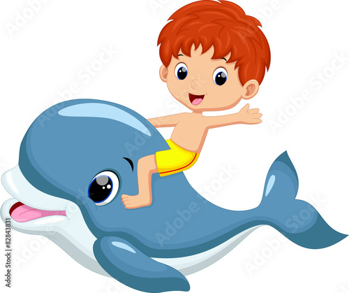 Boy riding dolphin