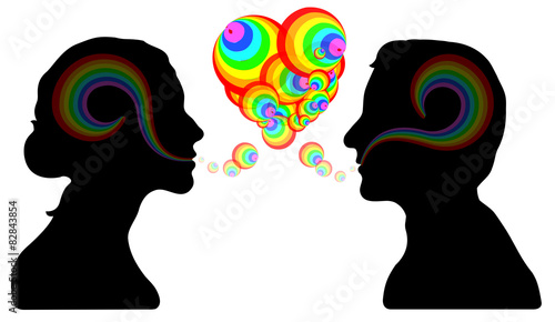 Têtes couple silhouettes arc en ciel illustration vecteurs