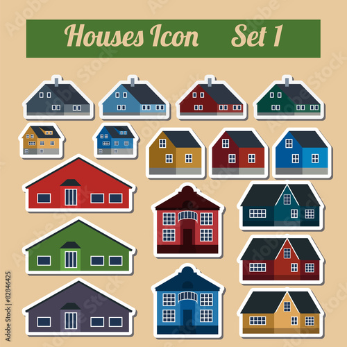 Houses icon setr. Elements for creating your perfect city. Colou