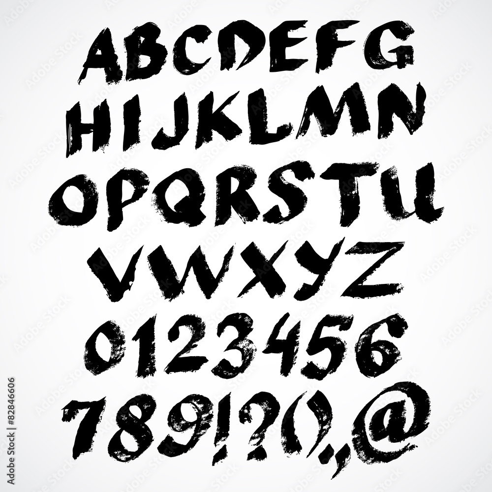 Vector grunge alphabet with letters, numbers and symbols. Vector grunge alphabet with letters, numbers and symbols.