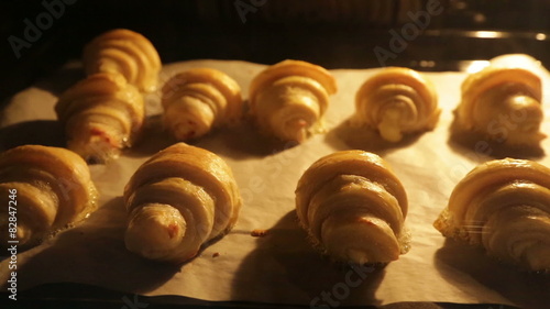 Croissants baked in oven - time lapse