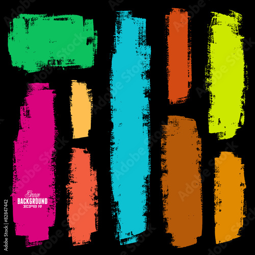 Vector set of grunge colorful brush strokes