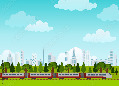 Railroad and train rides. Poster. Flat style