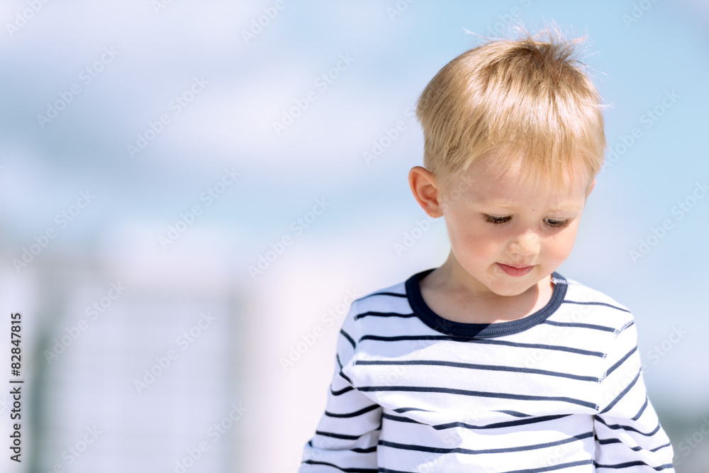 Portrait of little preschool boy outdoors copy space Portrait of little preschool boy outdoors copy space