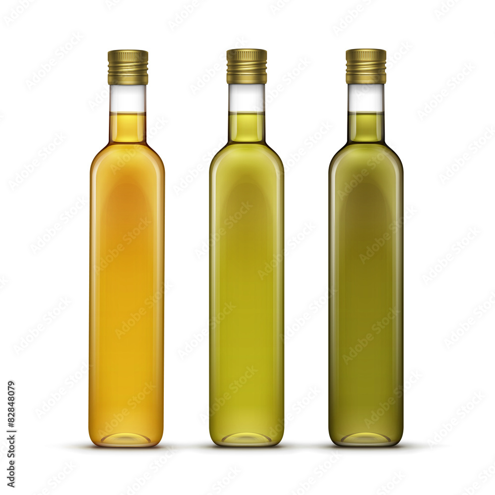 Vector Set of Olive or Sunflower Oil Glass Bottles Vector Set of Olive or Sunflower Oil Glass Bottles