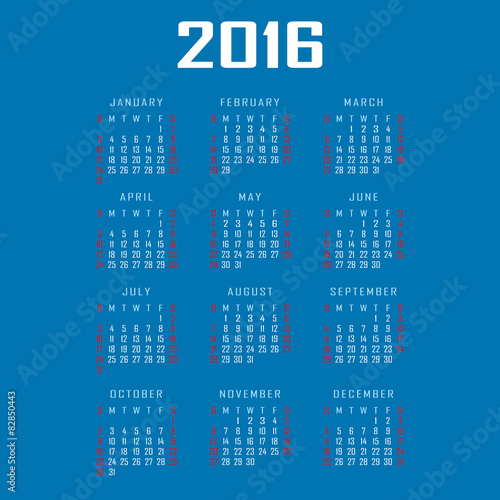 Calendar for 2016. Vector