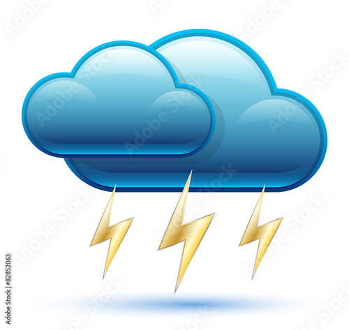 Glossy Cloud Icon with Lightning. Vector Illustration