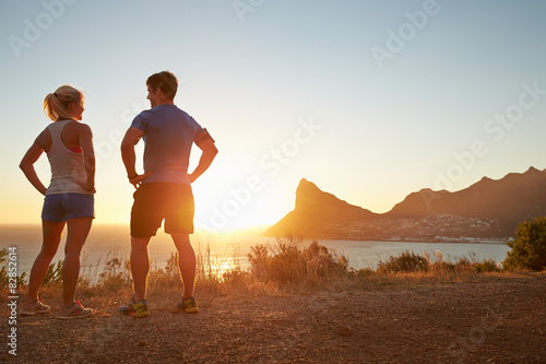 Man and woman talking after jogging