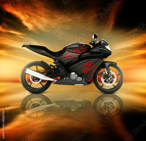 Motorcycle Motorbike Bike Rider Contemporary Black Concept