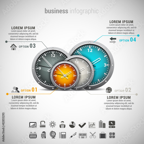 Business Infographic made of clocks.