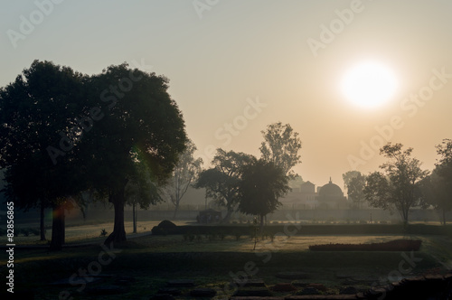 The sun rises in a morning Kushinagar in India