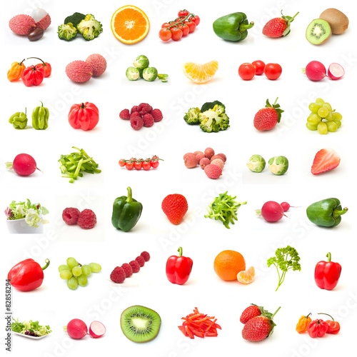 Fototapeta Naklejka Na Ścianę i Meble -  composition ingrédients fruits et légumes sur fond blanc