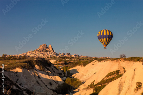 balloon with tourists over Cappadocia, Turkey