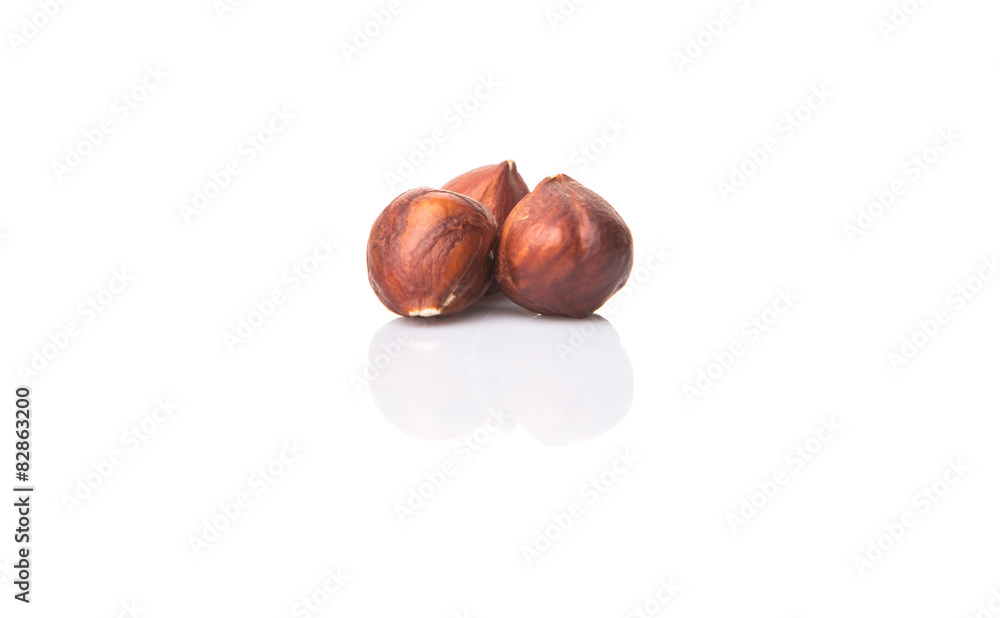 Hazelnuts over white background Hazelnuts over white background
