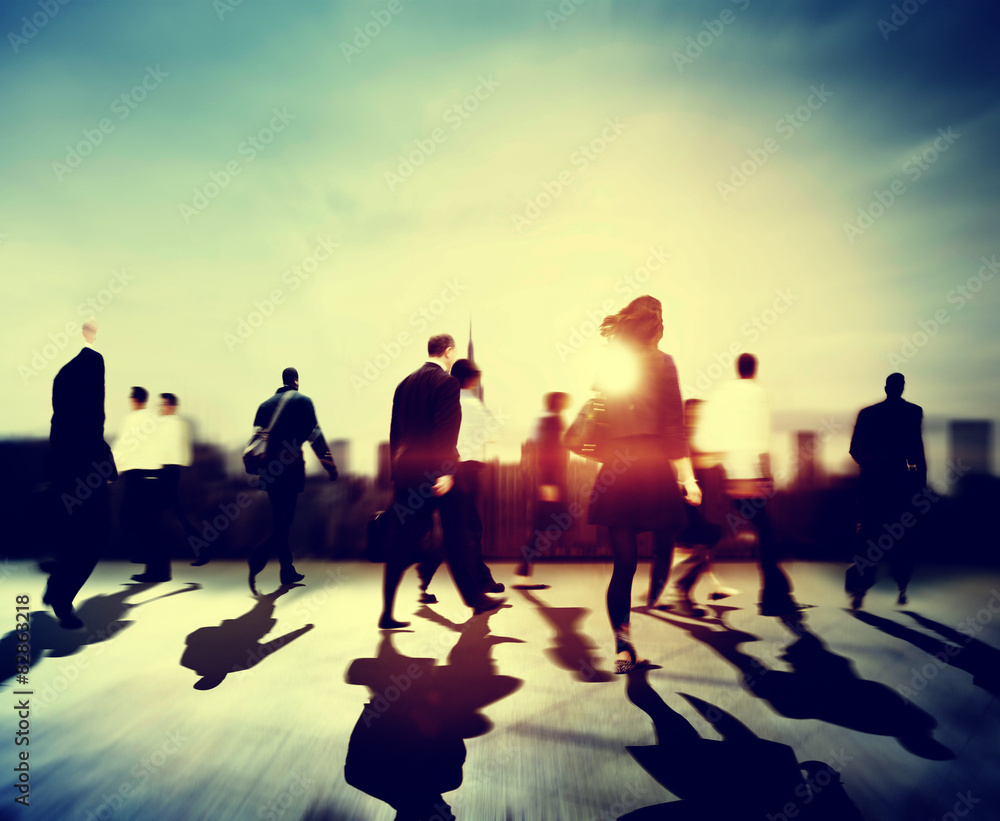 Fototapeta premium Business People Rush Hour Walking Commuting City Concept