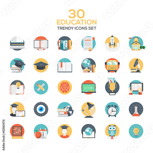 Set of modern flat design Education icons
