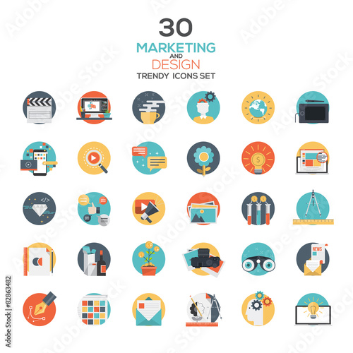Set of modern flat design Marketing and Design icons