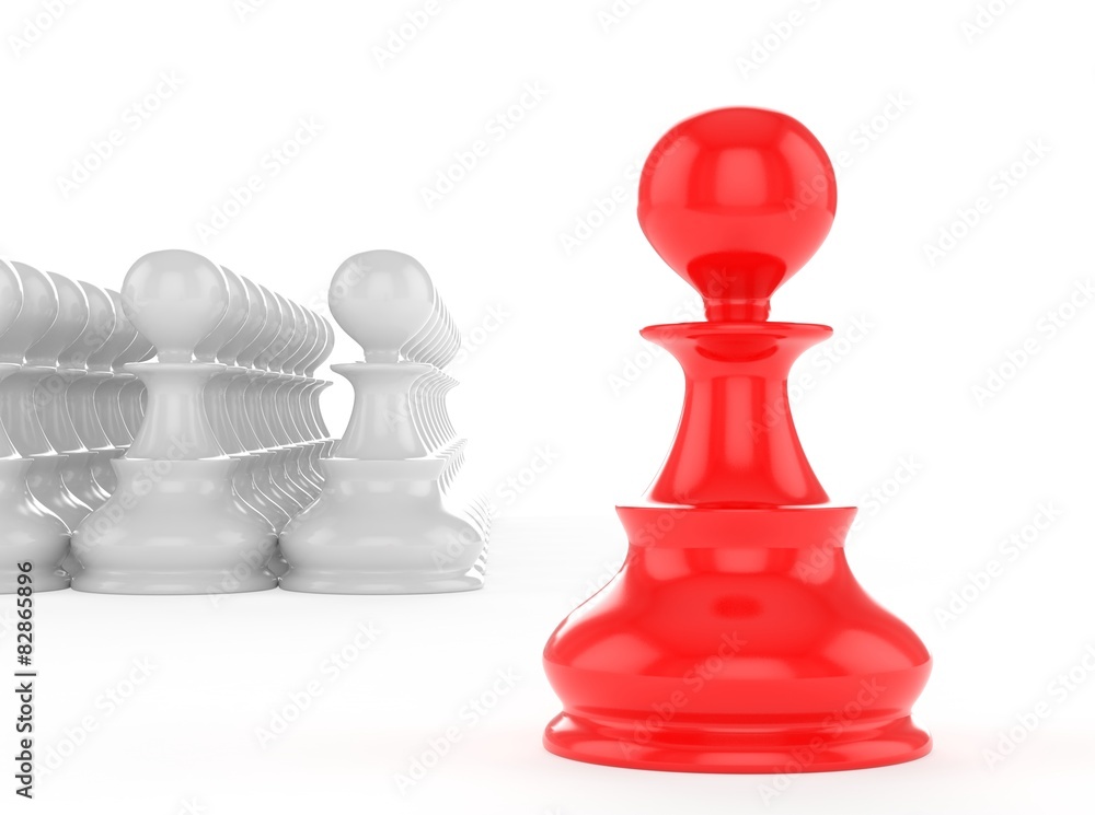 leadership concept red pawn forward white pawns team group