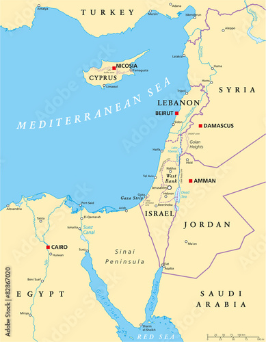 Fotografiet Eastern Mediterranean Political Map