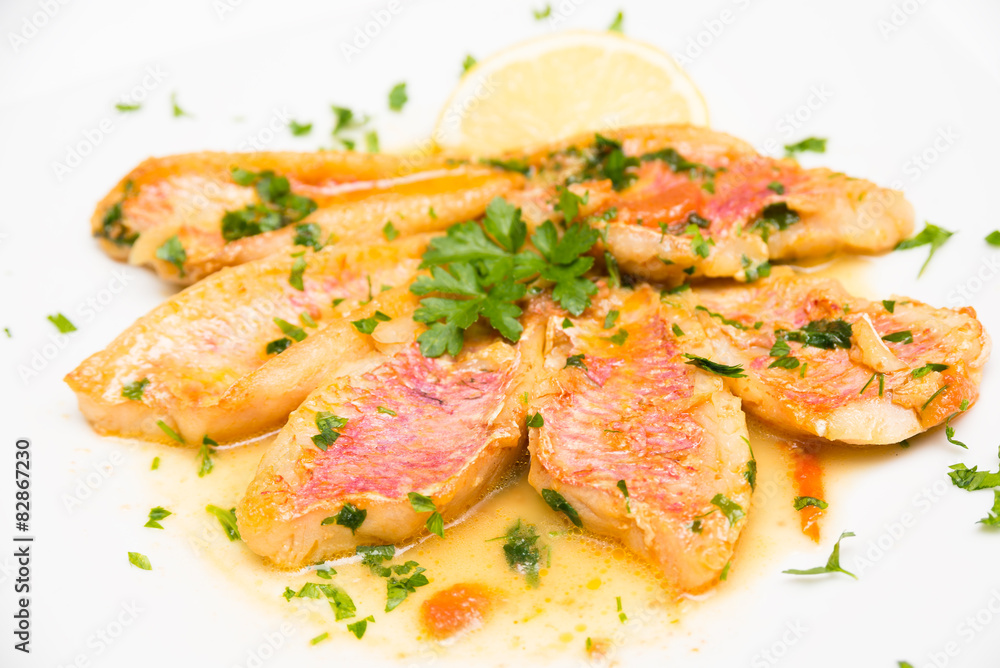 Triglie in umido, Surmullet soup, Mediterranean Cuisine Triglie in umido, Surmullet soup, Mediterranean Cuisine