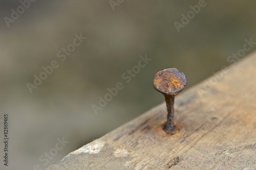 Old nail on wood macro