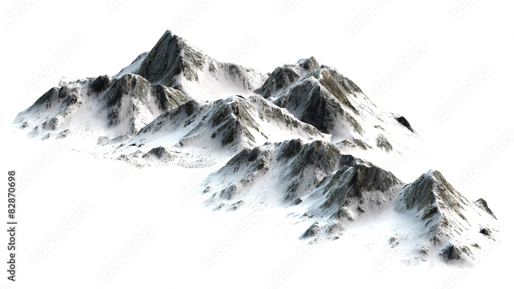 Obraz premium Szczyty gór Snowy oddzielone na białym tle