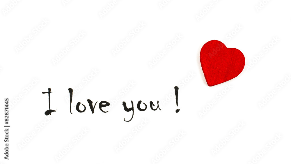 I love you word with heart on white background