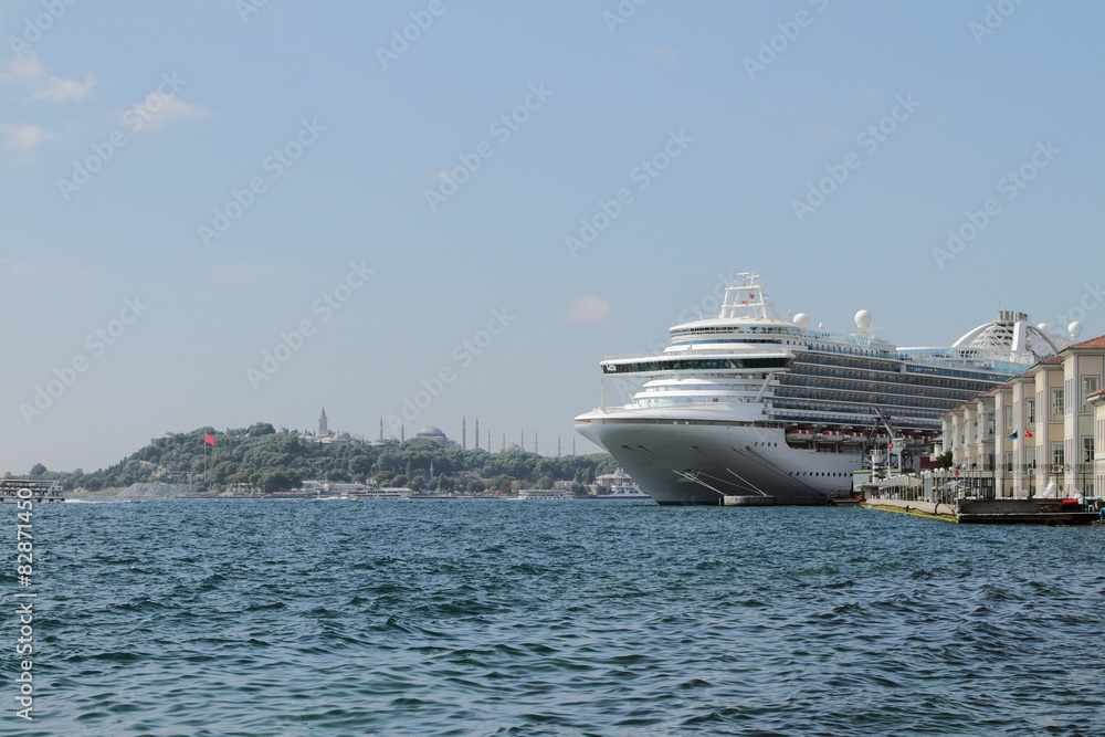 Cruise liner in gulf Gold Horn. Istanbul, Turkey