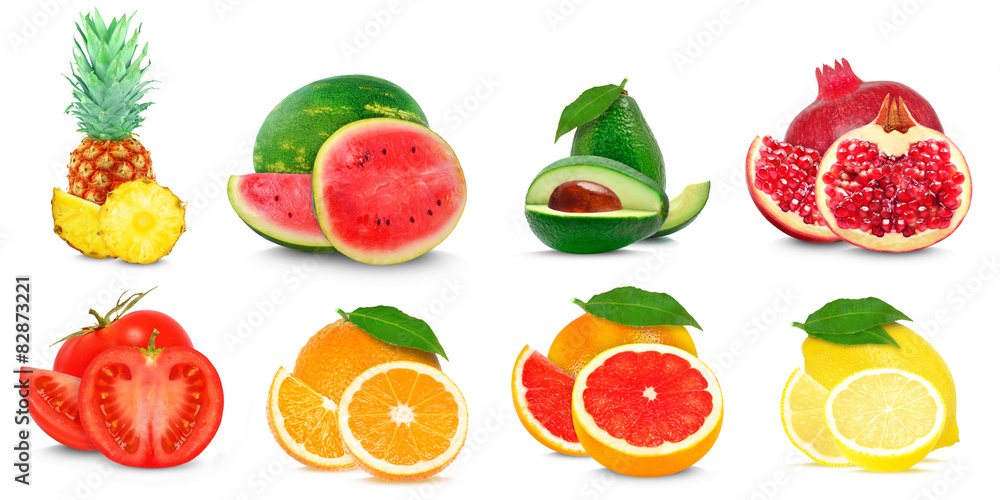 collage fruit isolated on white background