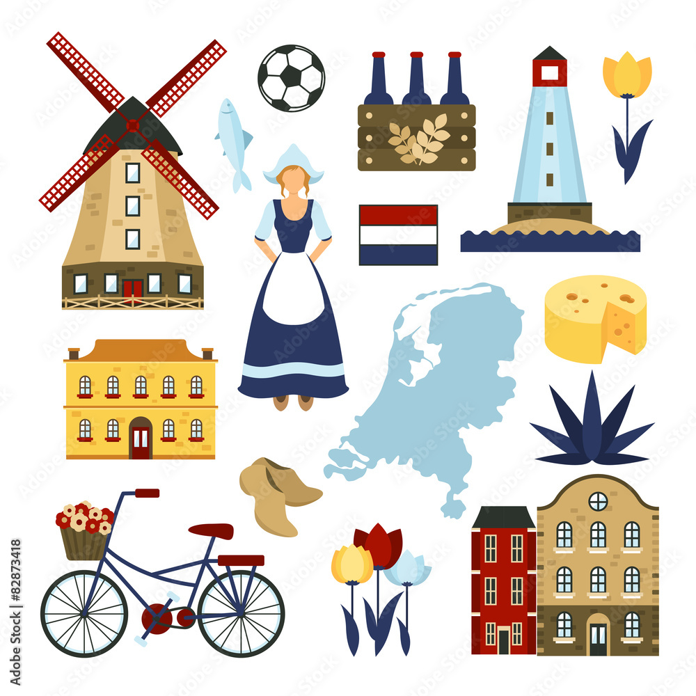 Netherlands Symbols Set - obrazy, fototapety, plakaty 