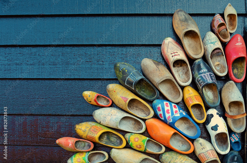 Traditional folk Dutch wooden shoes Klomp in vintage style (w