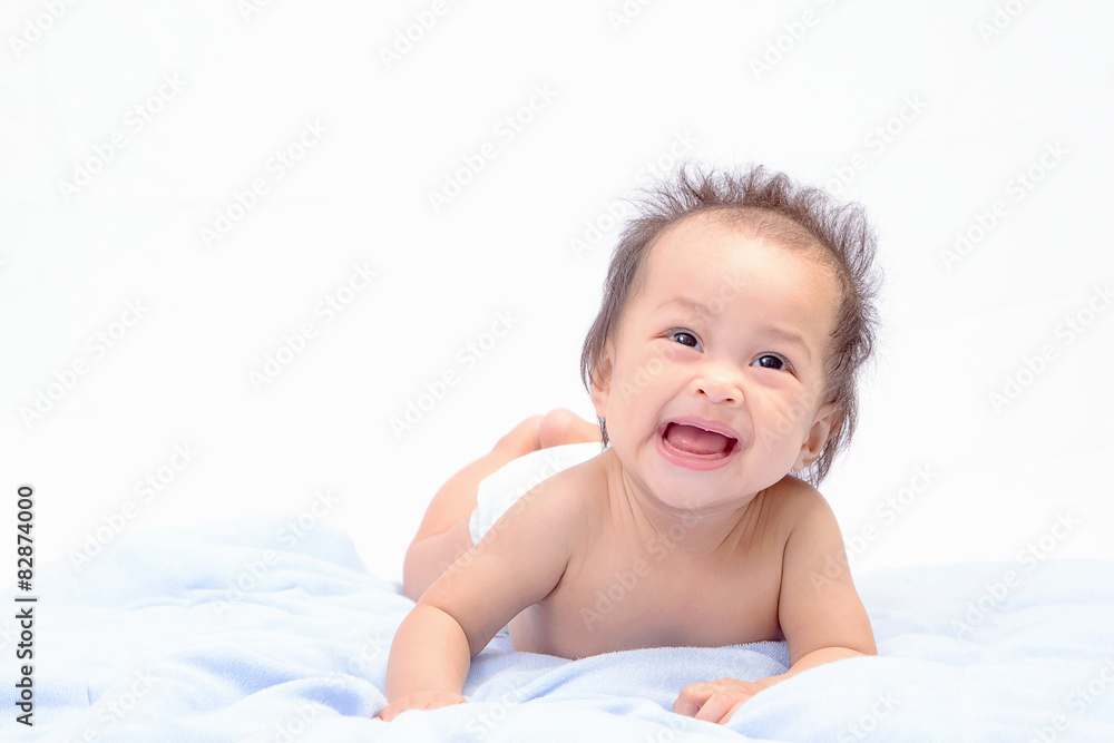 Smile crawling baby isolated on white background Smile crawling baby isolated on white background