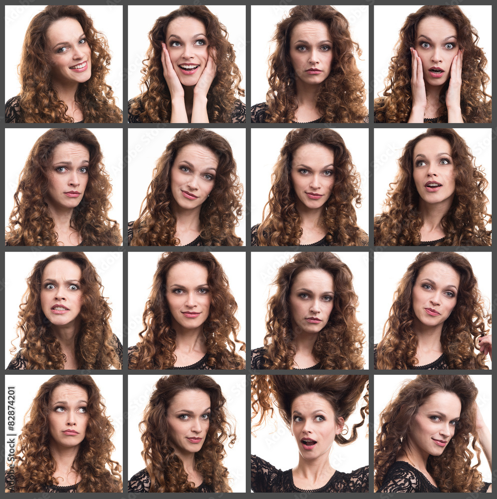 Collage of woman different emotions Collage of woman different emotions