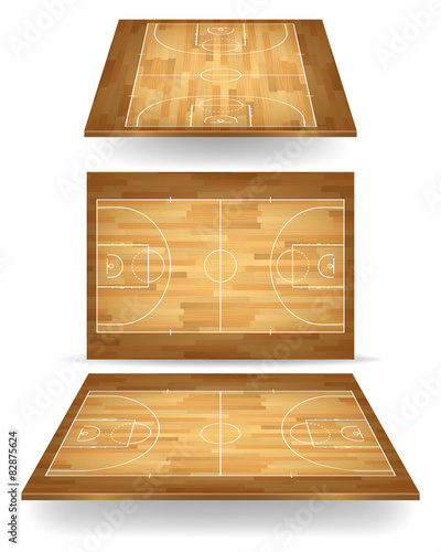 Wooden basketball court with perspective