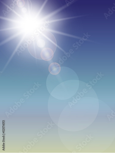 Sun with lens flare, vector background.