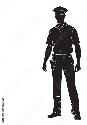 Policeman. Vector silhouette, isolated on white