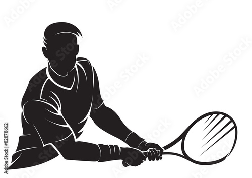 Tennis-player. Vector silhouette against white background