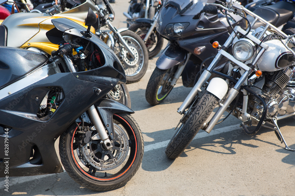 Naklejka premium motorcycles on parking