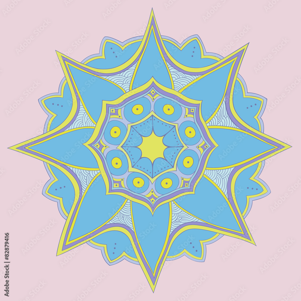 Colorful round ornament. Vector mandala. Blue star